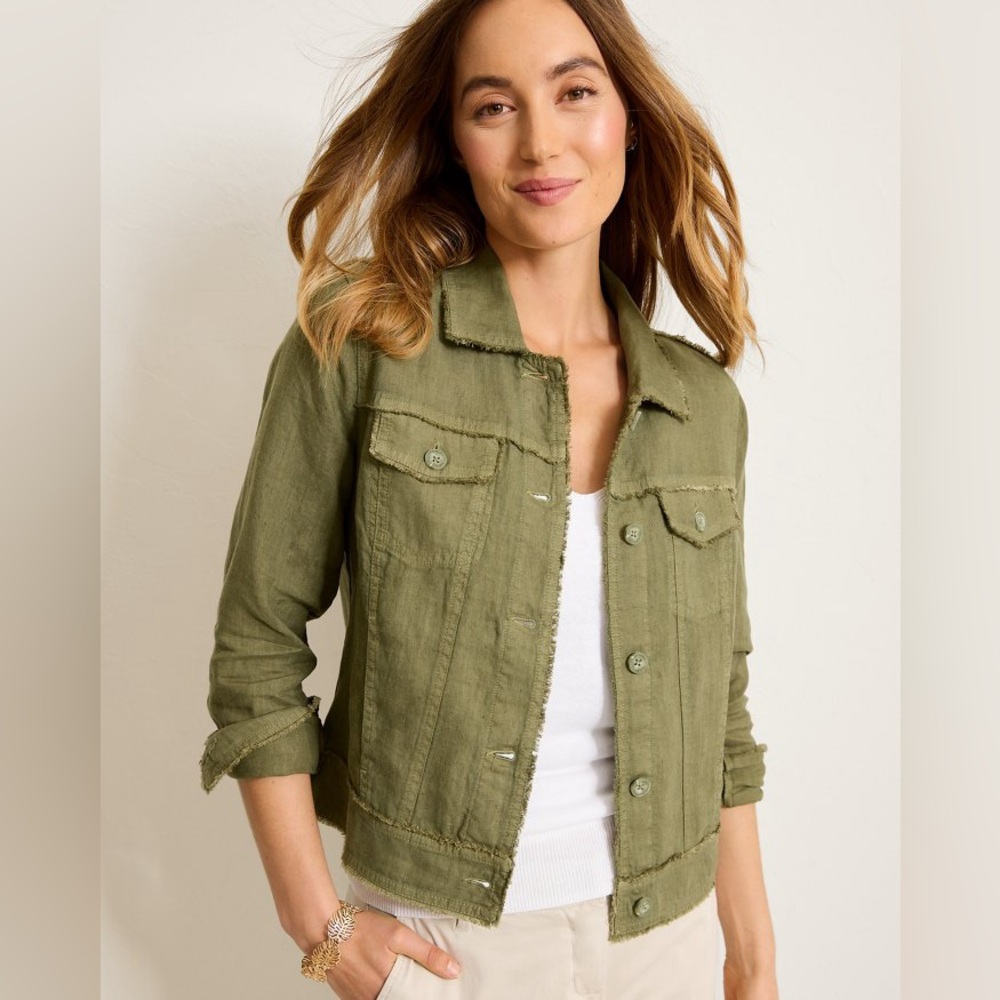 Tommy Bahama Two Palm Raw Edge Point Collar Long Sleeve Button Front Jacket